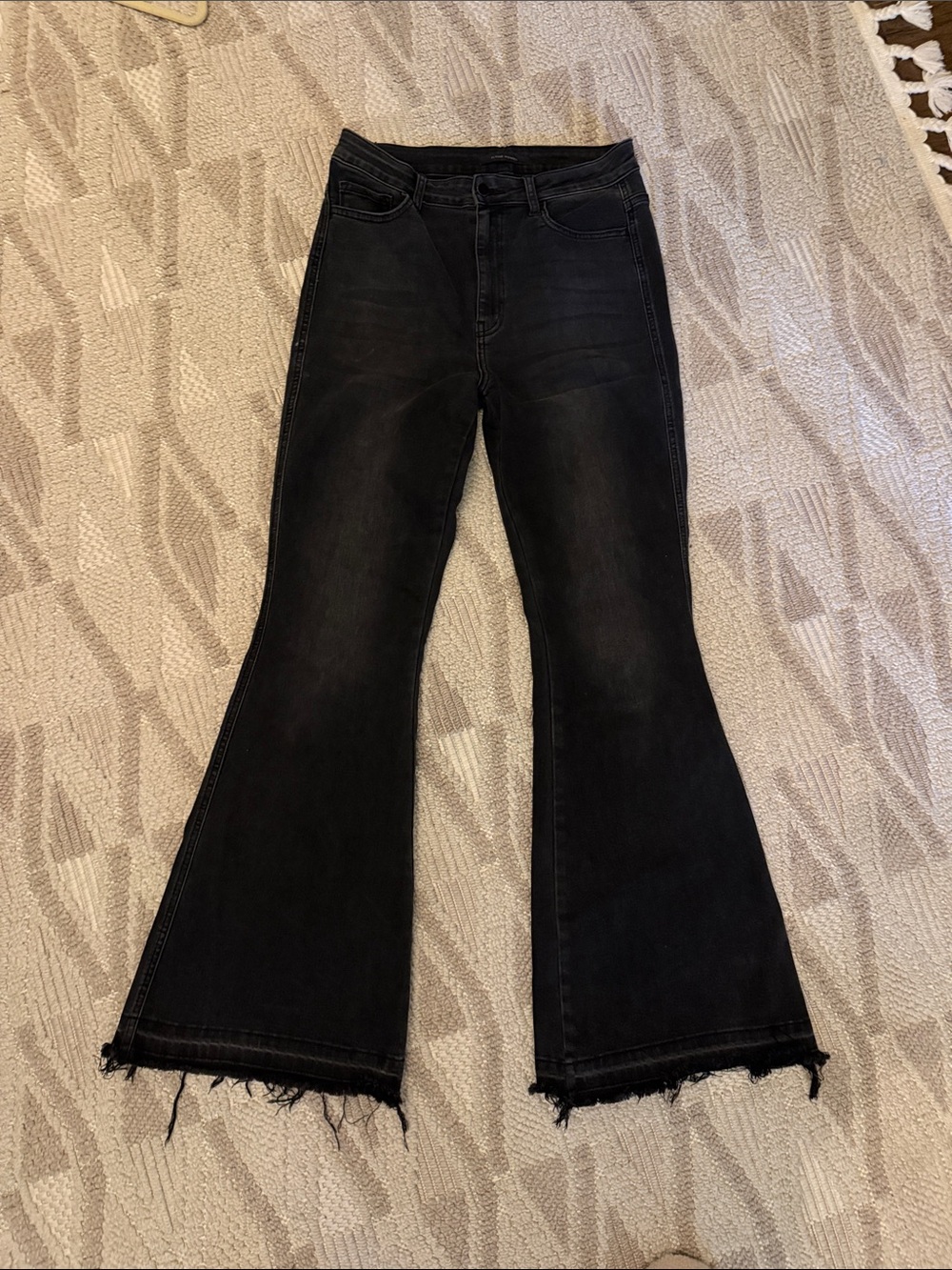 Flying Monkey Black High-Rise Flared Jeans with Raw Hem